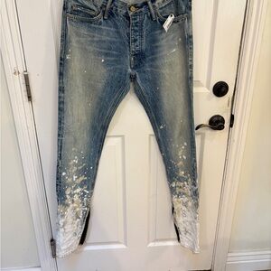 Fear of God Distressed Blue and White Skinny Jeans